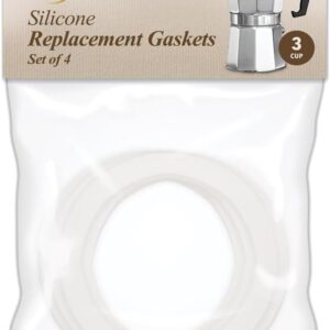 fino replacement gasket for 3 cup stovetop espresso coffee maker, silicone, set of 4