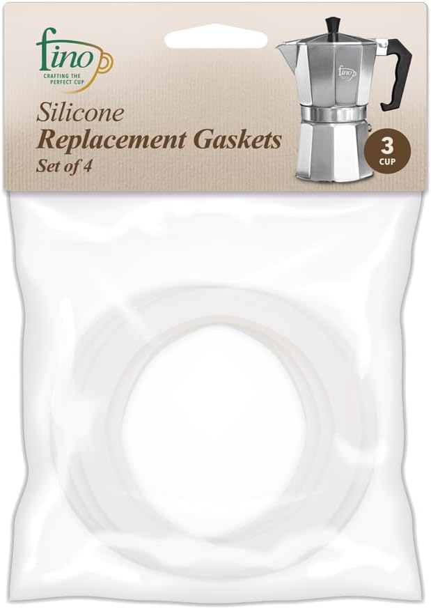 fino replacement gasket for 3 cup stovetop espresso coffee maker, silicone, set of 4 fino replacement gasket for 3 cup stovetop espresso coffee maker, silicone, set of 4