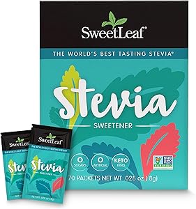 Home sweetleaf stevia powder packets zero calorie sweetener with stevia leaf extract, no artificial sweetener additive, sugar free, keto friendly, non gmo, gluten free 70 packets (pack of 1)