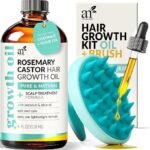 Artnaturals Organic Rosemary Castor Hair Oil + Massager Hair Growth Set Hair Growth Oil 4 ounces with Coconut & Olive Oil for Dry, Damaged & Split End