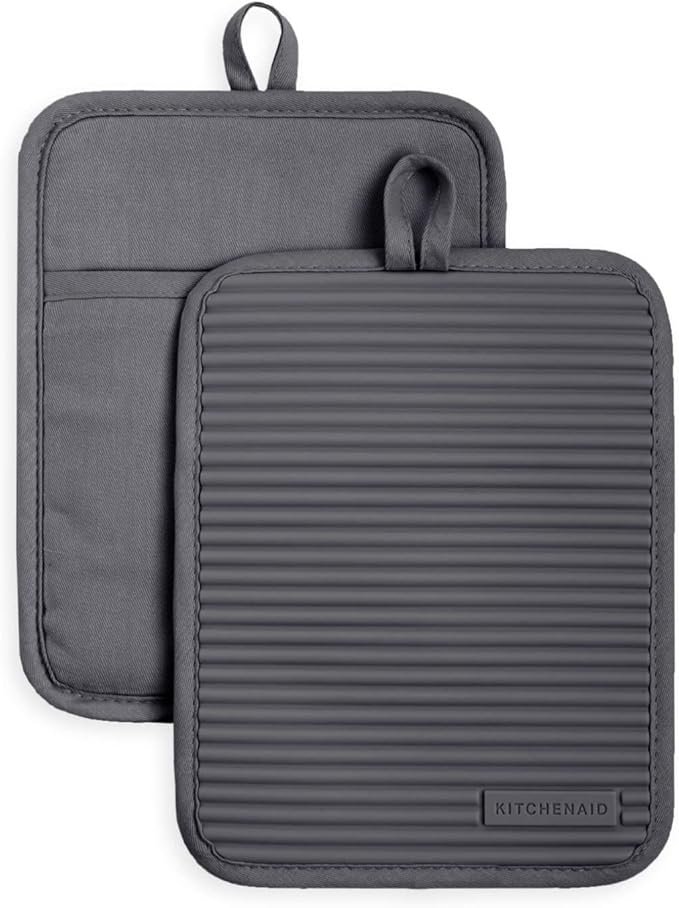 61xHWAY3bIL._AC_SX679_.jpg KitchenAid Ribbed Soft Silicone Pot Holder 2-Pack Set, Charcoal Grey, 7 - Image 1