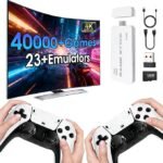 2026 New Wireless Retro Game Console, 23 Emulators and 40000+Games, Plug and Play 4K HDMI TV Game Stick, with Dual 2.4G Wireless Controllers (White)