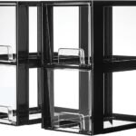 Vtopmart 4 Pack Large Stackable Storage Drawers,Black,Easily Assemble Acrylic Bathroom Closet Undersink Organizers and Storage,Plastic Bins for Kitchen Cabinets,Pantry,Makeup,Medicine Organization