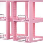 Vtopmart 4 Pack Large Stackable Storage Drawers,Pink,Easily Assemble Acrylic Bathroom Closet Undersink Organizers and Storage,Plastic Bins for Kitchen Cabinets,Pantry,Makeup,Medicine Organization