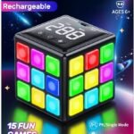 Rechargeable Puzzle Cube with Games - 15-in-1 Fun Brain Memory & Speed Games for Kids Teens - Christmas Easter Birthday Gifts for Boys Girls Ages 6-12+ Years Old with Score Screen (Black)