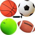 AppleRound 4-Pack Sports Balls for Toddlers & Kids with Pump – 5-Inch Soccer Ball, Basketball, Playground Ball & 6.5-Inch Football – Soft Small Balls for Indoor/Outdoor Play (Ages 2-7)