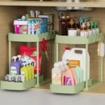 2 Pack Multi-Purpose Pull-Out Storage Organizers, Under Sink Organizers and Storage for Bathroom & Kitchen, Under Cabinet Organizers and storage, 12.8 Inch, Green
