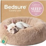Bedsure Calming Dog Bed Medium Size Dog - Donut Washable Medium Pet Bed, 30 inches Anti-Slip Round Fluffy Plush Faux Fur Cat Bed, Fits up to 45 lbs Pets, Camel