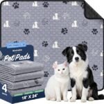 Washable Pee Pads for Dogs, 4 Pack Absorbent Reusable Training Dog Pads Pet Puppy Pads, Non-Slip Potty Pads for Whelping, Playpen, Crate, Bed, Grey 18